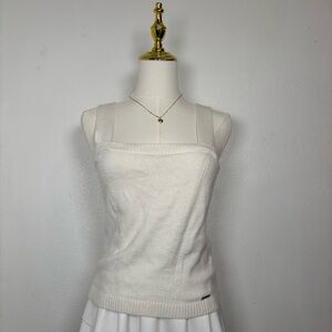 nautica white knit sweater soft cropped tank top marshmallow elegant coquette